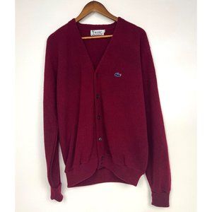 VINTAGE IZOD LACOSTE CARDIGAN SWEATER UNION MADE SIZE XL CRANBERRY BEAUTIFUL